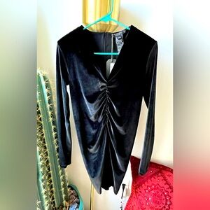 NWT ALL SAINTS Anya Long Sleeve Stretch Velvet Minidress Black 6